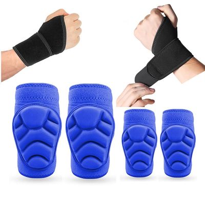 ADLIKES Knee and Elbow Pads Protective Gear Set (6pc) for Cycling Running Volleyball Crashproof Antislip for Women Men Adults Sapphire S