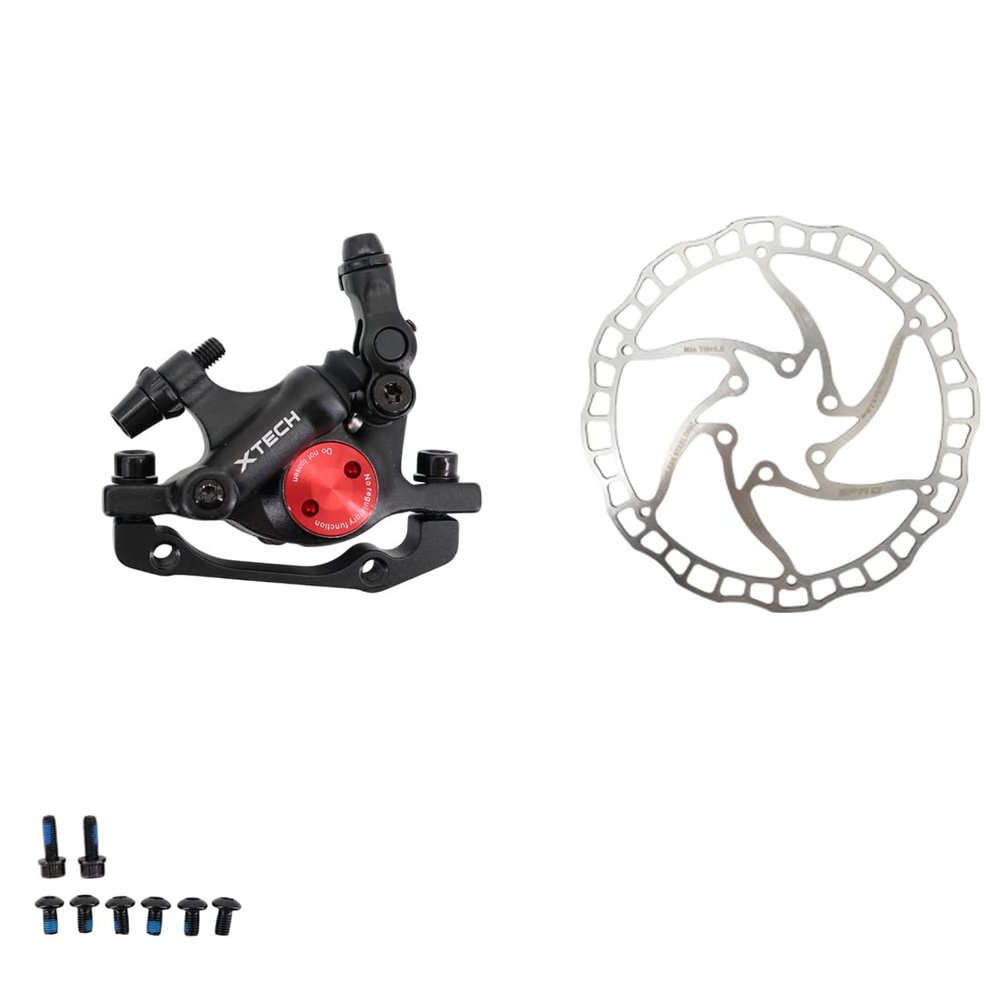 DJC Bike Brake Caliper 2 Pistons Cable Actuated MTB Hydraulic Brake Line Pulling with 160mm Rotor Disc Mountain Bike HB100 (7# a Front Black and Rotor)