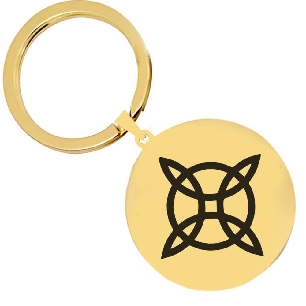 Dacai Gold Tone Laser Engraved Amulet Talisman Witch Knot Witchcraft Symbol Stainless Steel Keychain Key Ring Well Polished