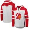 47 Men's Tampa Bay Buccaneers Heather Gray Historic Logo Gridiron Lace-Up Pullover Hoodie view 1