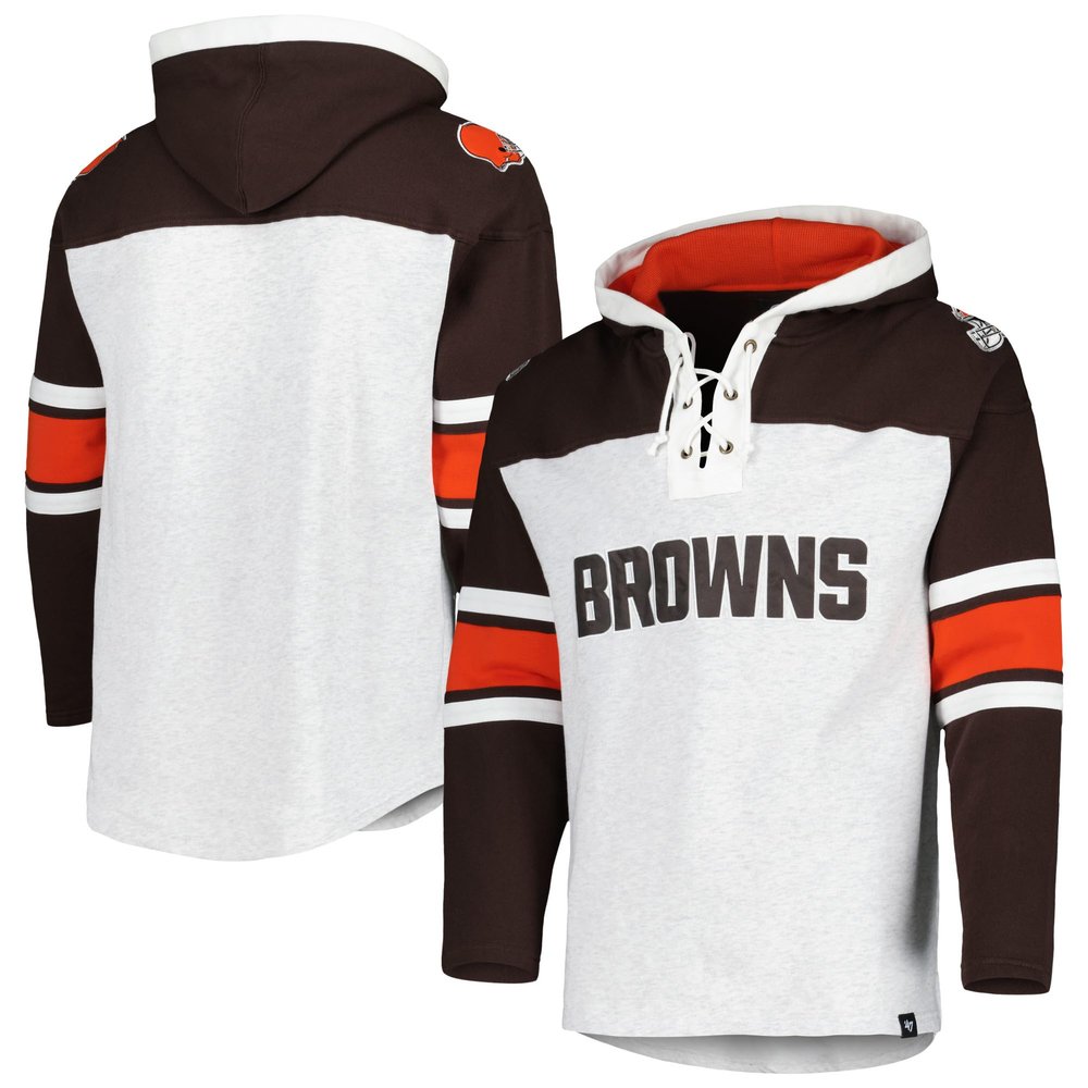 47 Men's Cleveland Browns Heather Gray Gridiron Lace-Up Pullover Hoodie