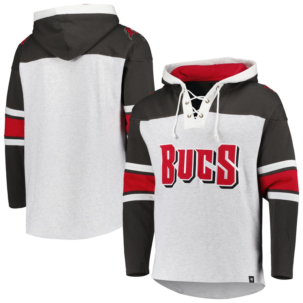 47 Men's Tampa Bay Buccaneers Heather Gray Gridiron Lace-Up Pullover Hoodie