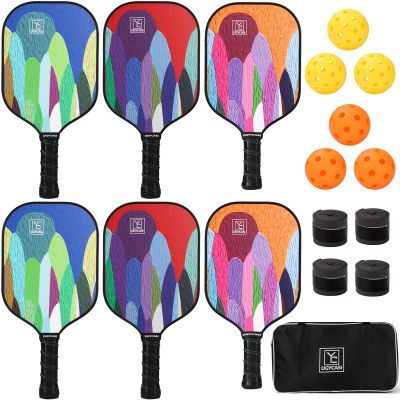 Graphite Pickleball Paddles Set of 6, 2025 USAPA Approved, 2 Kids & 4 Adult Paddles, Fiberglass Surface (CHS), Polypropylene Lightweight Honeycomb Core, 6 Pickleball, 4 Replacement Soft Grip + Bag