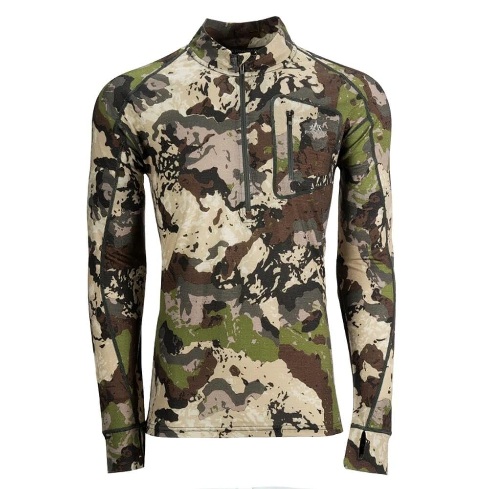 Pnuma Outdoors Merino Wool 1/4 Zip Pullover Base Layer, 3XL, Caza Camo, Polygiene, Zippered Chest Pocket (ME-QZ-CZ)