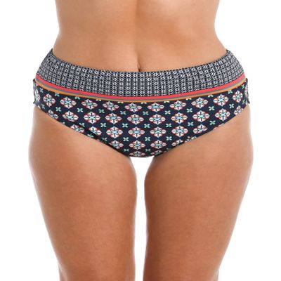 24th & Ocean Women's Mid Waist Spliced Bikini Bottom Swimsuit, Midnight//Alexandria Tile, XL