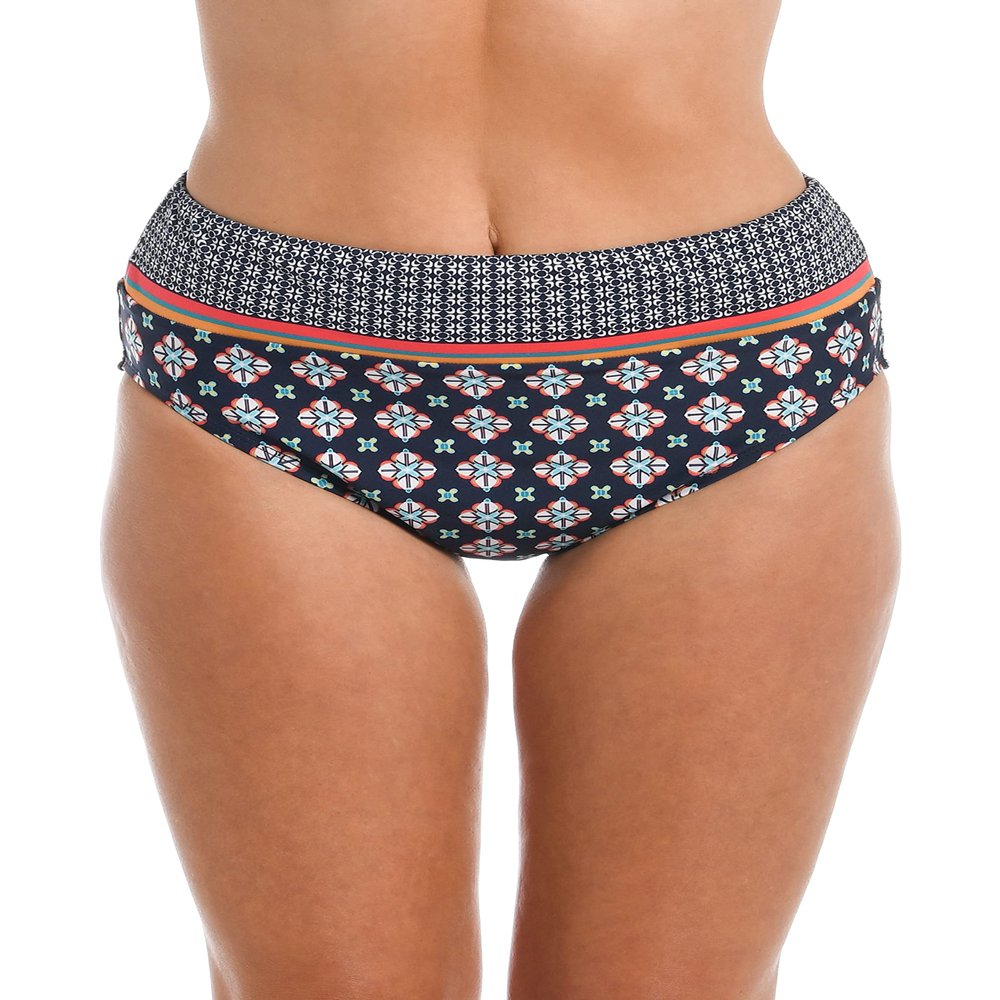 24th & Ocean Women's Mid Waist Spliced Bikini Bottom Swimsuit, Midnight//Alexandria Tile, XL