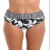 24th & Ocean Women's Mid Waist Spliced Bikini Bottom Swimsuit, Black/White//Antigua Leaf, M view 1
