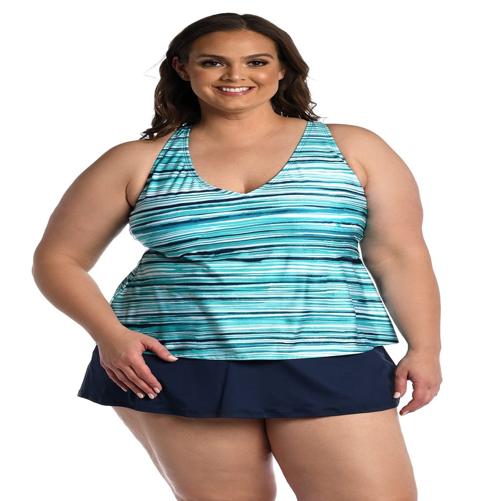 24th & Ocean Women's Scoop Neck Tankini Swimsuit Top, Teal//Seaside Breeze, S