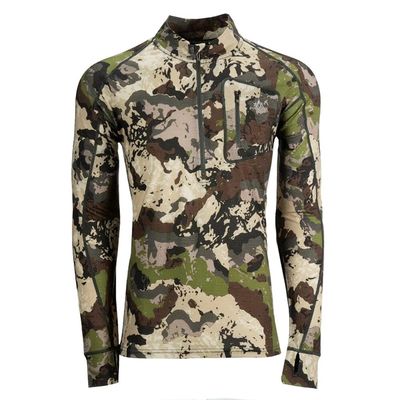 Pnuma Outdoors Merino Wool 1/4 Zip Pullover Base Layer, XL, Caza Camo, Polygiene, Zippered Chest Pocket (ME-QZ-CZ)