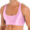 Daenrui Men Sissy Shiny Glossy Crop Top Sports Sleeveless Gym Tank Top Shirt Cropped Half Tee Blouse Pink X-Large view 1