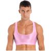 Daenrui Men Sissy Shiny Glossy Crop Top Sports Sleeveless Gym Tank Top Shirt Cropped Half Tee Blouse Pink X-Large view 2