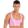 Daenrui Men Sissy Shiny Glossy Crop Top Sports Sleeveless Gym Tank Top Shirt Cropped Half Tee Blouse Pink X-Large view 4