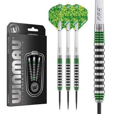 Winmau Advance 500 Series Tungsten Steeltip Darts Set with Flights and Shafts (Stems) - Available in Blue and Green (Green, 24g)