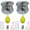 2-Pack of KUFA Sports Foldable Prawn Trap (Stretched Mesh Size:1-1/8") with 400' Rope, Yellow Float, Bait Bag & Harness Combo (PRN58+PHMH5) x2