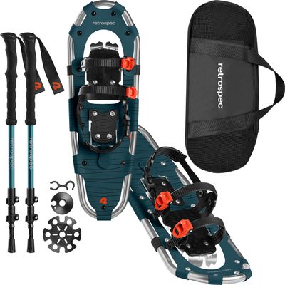 Retrospec Drifter Snowshoes & Trekking Poles Bundle with Adjustable Bindings - Lightweight Aluminum Snow Shoes for Women & Men - All Terrain Hiking & Winter Sports