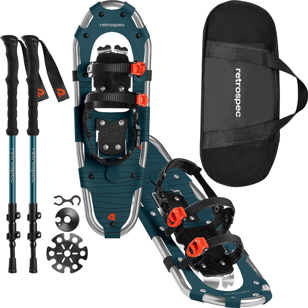 Retrospec Drifter Snowshoes & Trekking Poles Bundle with Adjustable Bindings - Lightweight Aluminum Snow Shoes for Women & Men - All Terrain Hiking & Winter Sports