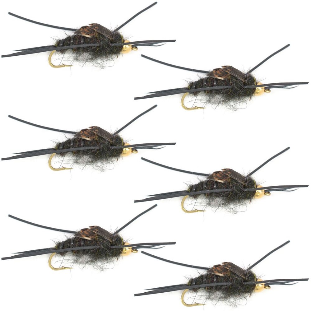 The Fly Fishing Place Tungsten Bead Head Nymph Fly Fishing Flies - Kaufmann's Black Stone Fly with Rubber Legs - Stonefly Wet Fly - 6 Flies Hook Size 4
