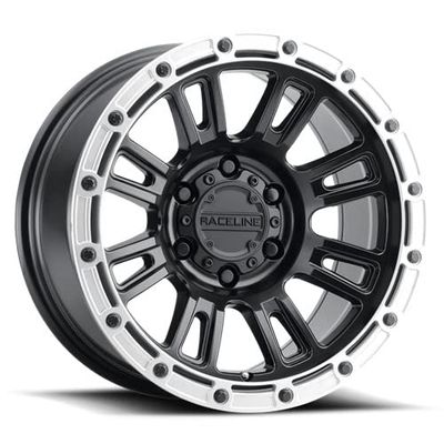 Raceline Wheels Aluminum Truck Wheels, 956BS Compass, Satin Black Finish w/Silver Ring, 17X8.5" 6X120 Bolt Pattern 0mm Offset, 8 Spoke Design, SUV Automotive Wheels, Car Accessories, Black Rims