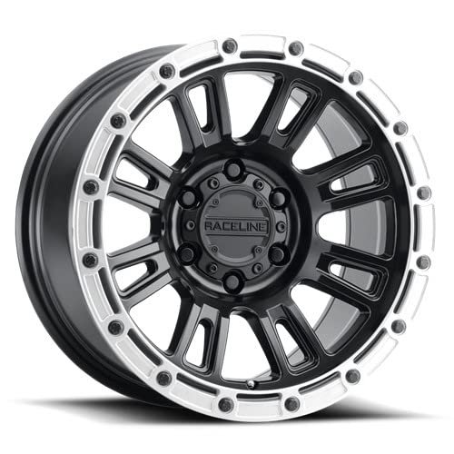 Raceline Wheels Aluminum Truck Wheels, 956BS Compass, Satin Black Finish w/Silver Ring, 17X8.5" 6X120 Bolt Pattern 0mm Offset, 8 Spoke Design, SUV Automotive Wheels, Car Accessories, Black Rims