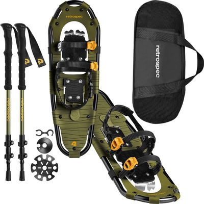 Retrospec Drifter Snowshoes & Trekking Poles Bundle with Adjustable Bindings - Lightweight Aluminum Snow Shoes for Women & Men - All Terrain Hiking & Winter Sports