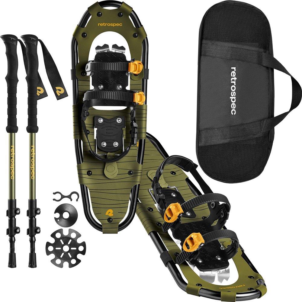 Retrospec Drifter Snowshoes & Trekking Poles Bundle with Adjustable Bindings - Lightweight Aluminum Snow Shoes for Women & Men - All Terrain Hiking & Winter Sports