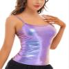 ACSUSS Women's Shiny Metallic Patent Leather Spaghetti Camisole Vest Tank Tops Colorful Purple Medium view 3