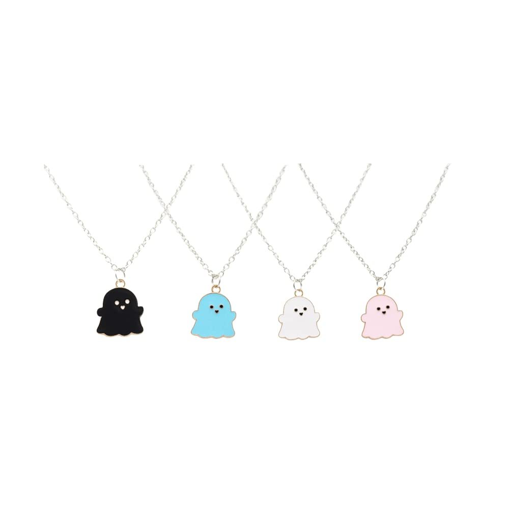4 Pcs BFF Couple Cute Black And White Ghost Pendant Necklaces Best Friend Lovely Ghost Pendant Couple Necklace Jewelry Gifts For Women Men - 4pcs