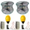 2-Pack of KUFA Sports Foldable Prawn Trap (Stretched Mesh Size:1-1/8") with 400' Rope, Yellow Float, Bait Bag & Harness Combo (PRN58+PHQH38Y) x2