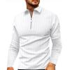 Rela Bota Mens Long Sleeve Polo Shirt Zip Stripe Shirt Casual Golf Polo Shirts for Men Slim Fit White XXL view 2