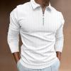 Rela Bota Mens Long Sleeve Polo Shirt Zip Stripe Shirt Casual Golf Polo Shirts for Men Slim Fit White XXL view 3