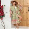 R.Vivimos Women's Vintage Floral Print Beach Boho Cardigan Kimono Maxi Swimwear Cover up Dress Wrap (Small, LightGreen#2) view 2