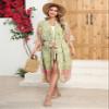 R.Vivimos Women's Vintage Floral Print Beach Boho Cardigan Kimono Maxi Swimwear Cover up Dress Wrap (Small, LightGreen#2) view 4