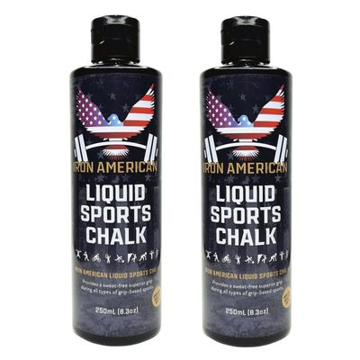 IRON AMERICAN Liquid Chalk - No-Mess Long-Lasting Grip Chalk for Weightlifting, Gymnastics, Rock Climbing, and Fitness Training - 250ml Bottle - Advanced Hand Chalk for Gym - 2pk