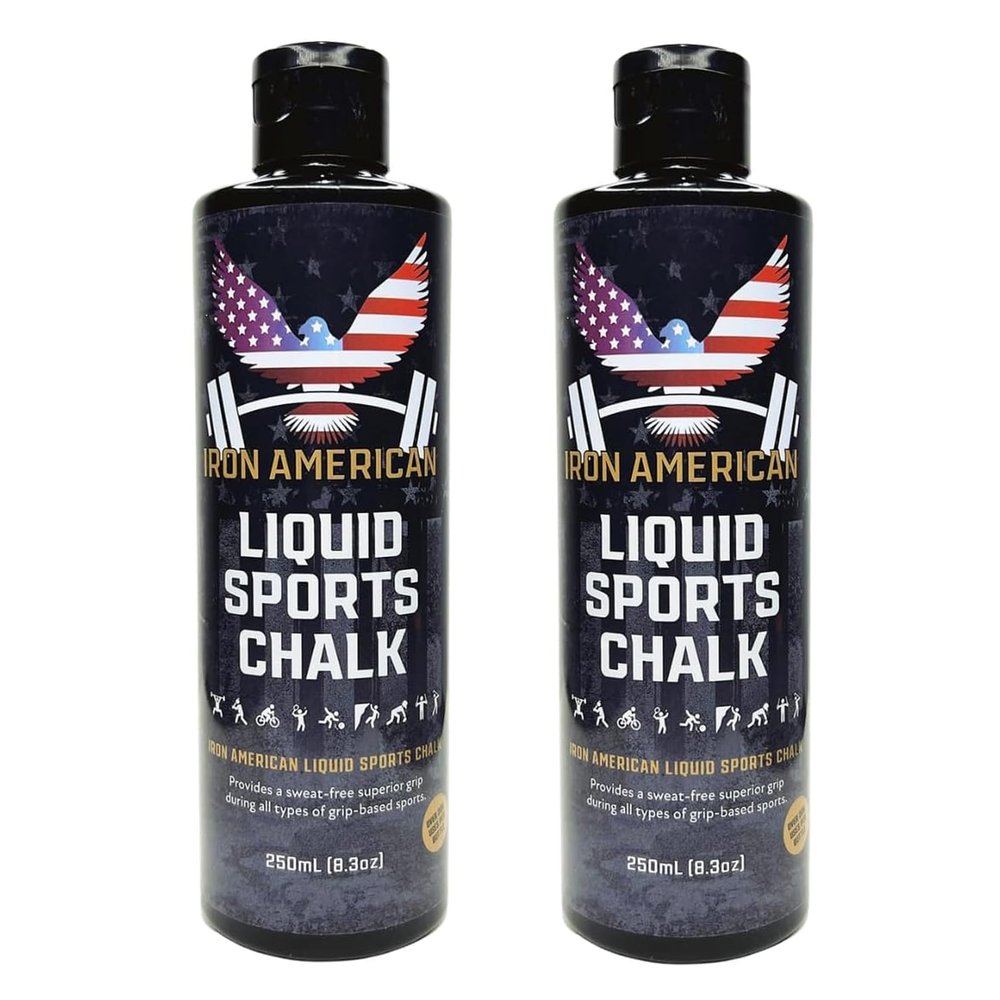 IRON AMERICAN Liquid Chalk - No-Mess Long-Lasting Grip Chalk for Weightlifting, Gymnastics, Rock Climbing, and Fitness Training - 250ml Bottle - Advanced Hand Chalk for Gym - 2pk
