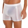 FreebilyMen's Shiny Oily Glossy Sheer Boxer Briefs Trunks Shorts High Elastic Panties Underwear White X-Large view 2
