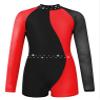 easyforever Girl's Sequins Rhinestones Dance Leotard Biketard Mesh Long Sleeves Patchwork Jumpsuit Bodysuit Dancewear Red 6 Years view 1