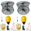 2-Pack of KUFA Sports Foldable Prawn Trap (Stretched Mesh Size:1-1/8") with 400' Rope, Yellow Float, Bait Bag & Harness Combo (PRN58+PHPH38Y) x2