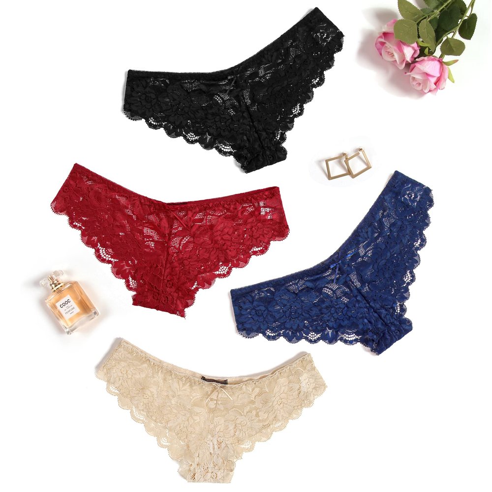 Avidlove Women Tangas Lingerie 4 Pack Lace Hipster Panties Sexy Bikini Underwear Multicolor 3 M