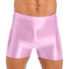 easyforever Mens Shiny Glossy Oily Tight Panties Shorts Trunks Nylon Sheer High Elastic Underwear Pink X-Large view 1