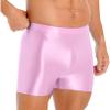 easyforever Mens Shiny Glossy Oily Tight Panties Shorts Trunks Nylon Sheer High Elastic Underwear Pink X-Large view 3