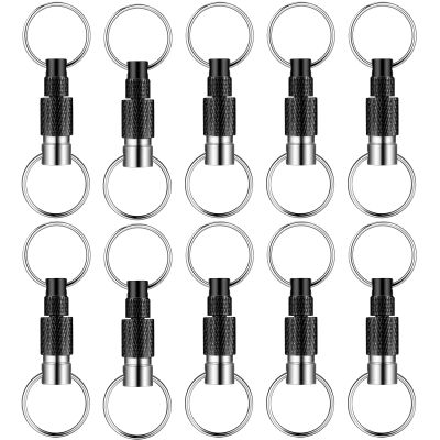 Funrous 10 Packs Detachable Keychain Quick Release Pull Apart Key Ring with 2 Split Rings for Bag Purse Belt (Black)