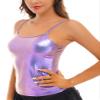 ACSUSS Women's Shiny Metallic Patent Leather Spaghetti Camisole Vest Tank Tops Colorful Purple Small view 2