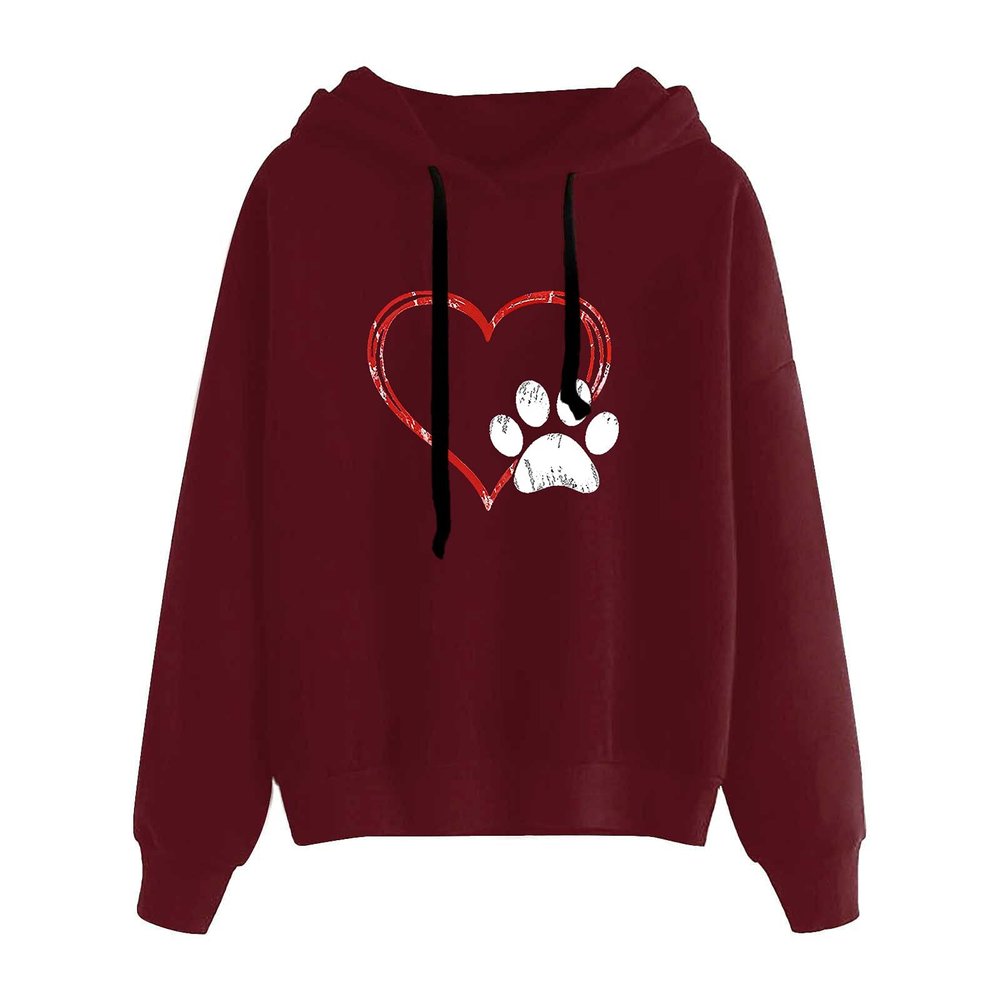 tuduoms Womens Cute Hoodies Love Heart Dog Paw Graphic Sweatshirt Gift for Teen Girls Casual Fashion Pullover Sweater Tops