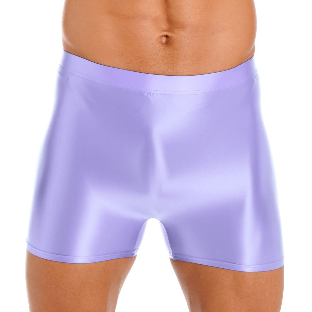 easyforever Mens Shiny Glossy Oily Tight Panties Shorts Trunks Nylon Sheer High Elastic Underwear Purple X-Large