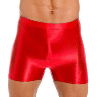 easyforever Mens Shiny Glossy Oily Tight Panties Shorts Trunks Nylon Sheer High Elastic Underwear Red Large