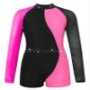 easyforever Girl's Sequins Rhinestones Dance Leotard Biketard Mesh Long Sleeves Patchwork Jumpsuit Bodysuit Dancewear Rose 6 Years view 1