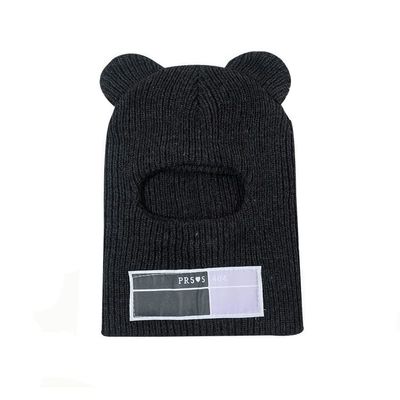 Topwon Bear Ear Women Man Winter Ski Mask Knitted Y2K Balaclava Beanie Hat Mask Cap for Cycling Skiing Outdoor Activity Black