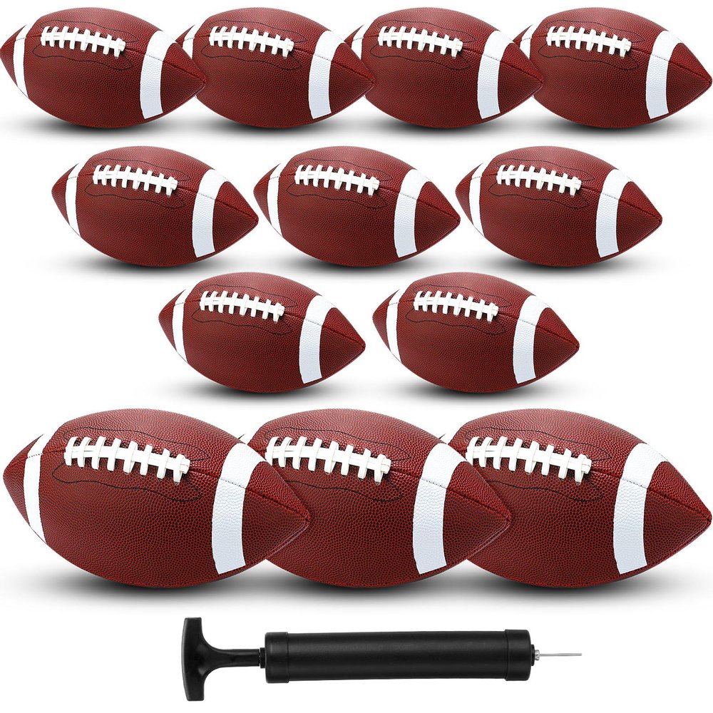 Jerify 12 Pcs Composite Leather Footballs Official Composite Ball Inflatable Football with Pump Indoor Outdoor Football Bulk for Training and Recreational Play(Size 6,Brown White)