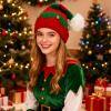 Adult Elf Knitted Hat for Women Men Beanie Christmas Knit Xmas Santa Hat Beanie Jingle Bell Elf Christmas Hat view 2