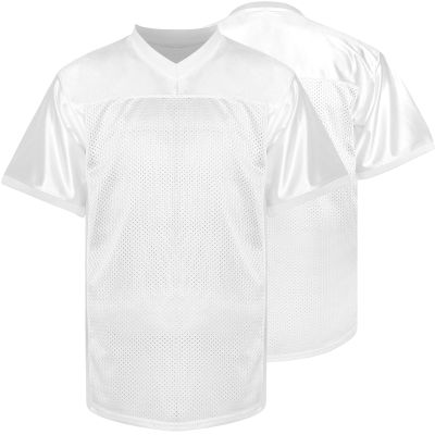 Blank Practice Football Jersey Mesh Athletic Sports Football T-Shirt Black White Red (White, Large)